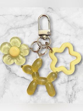 Yellow Balloon Dog Keychain with Flower & Star Charms
